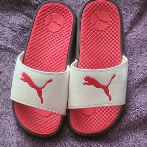 Puma Red and White Comfort Slides